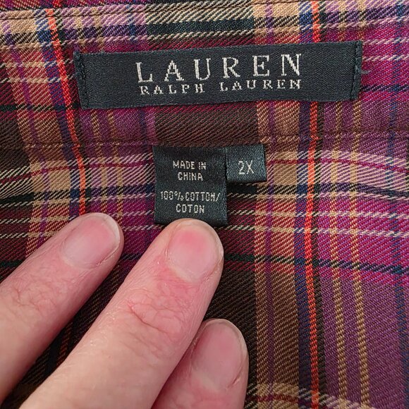 Lauren Ralph Lauren Women's Long-sleeved Button Up Plaid Cotton Shirt size 2X - Picture 4 of 7